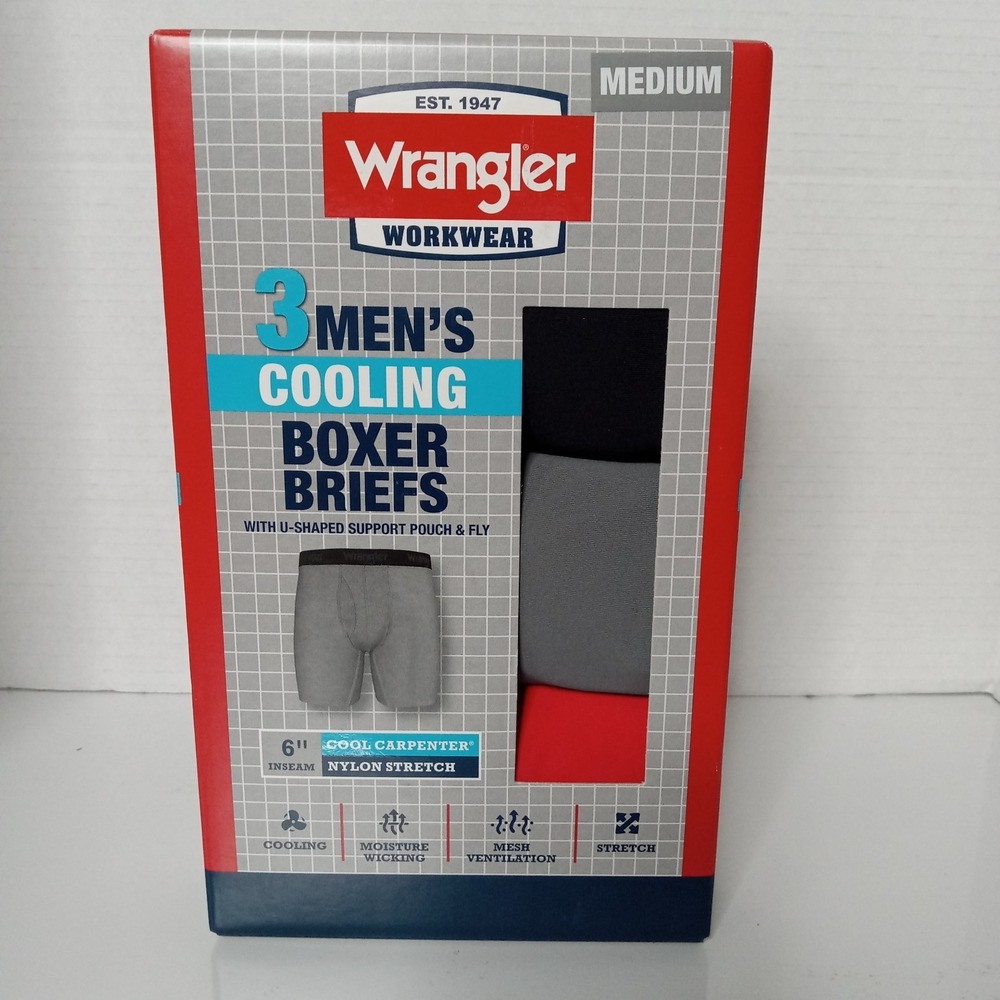 Wrangler Workwear Boxer Briefs Men's Size M Medium Cooling 6" Inseam 3 Pack
